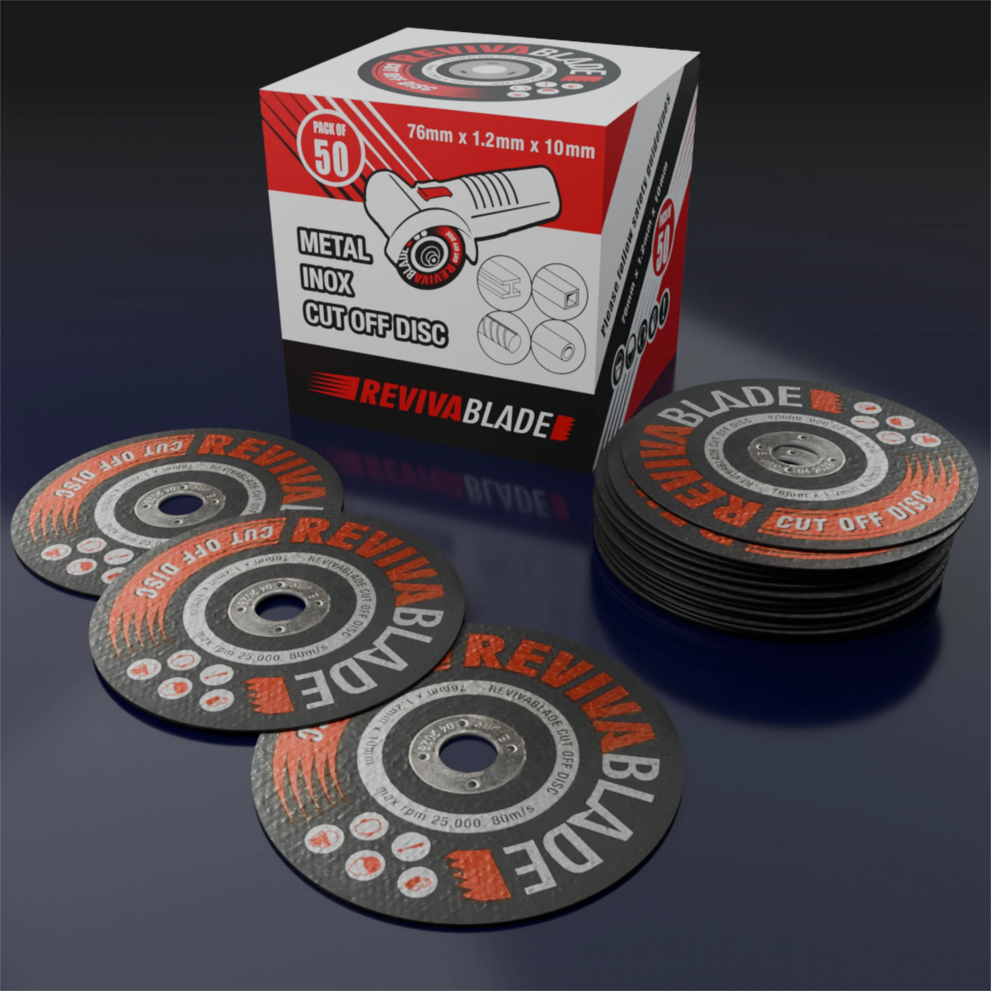Revivablade 76mm metal and inox cut-off discs with packaging