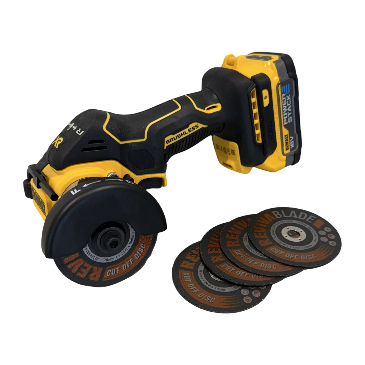 Dewalt cut off tool with Revivablade 76mm cut off discs