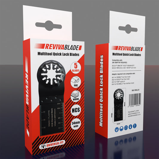 REVIVABLADE® Premium 34mm Quick Lock Universal Fit Multi-Tool Blades for Wood & Plastic (5-Pack)