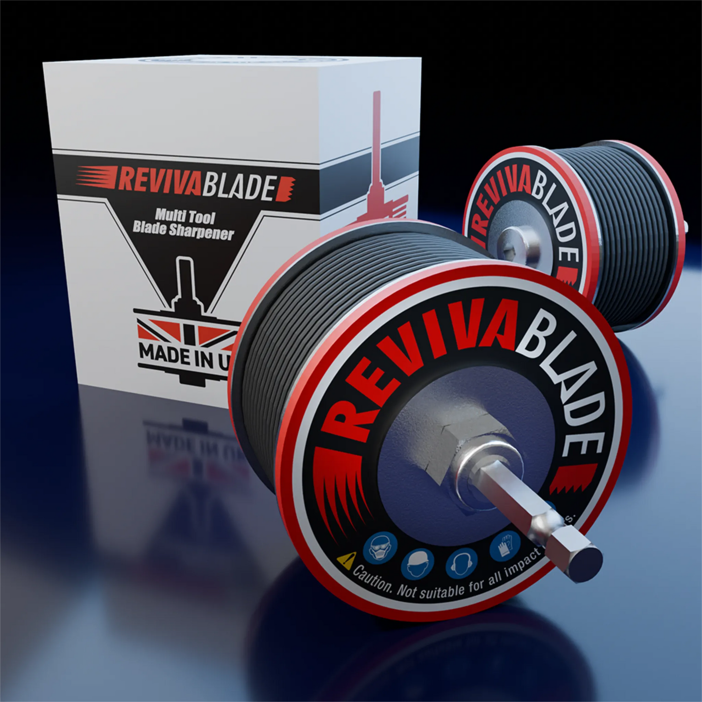 Revivablade multi-tool blade sharpener with packaging