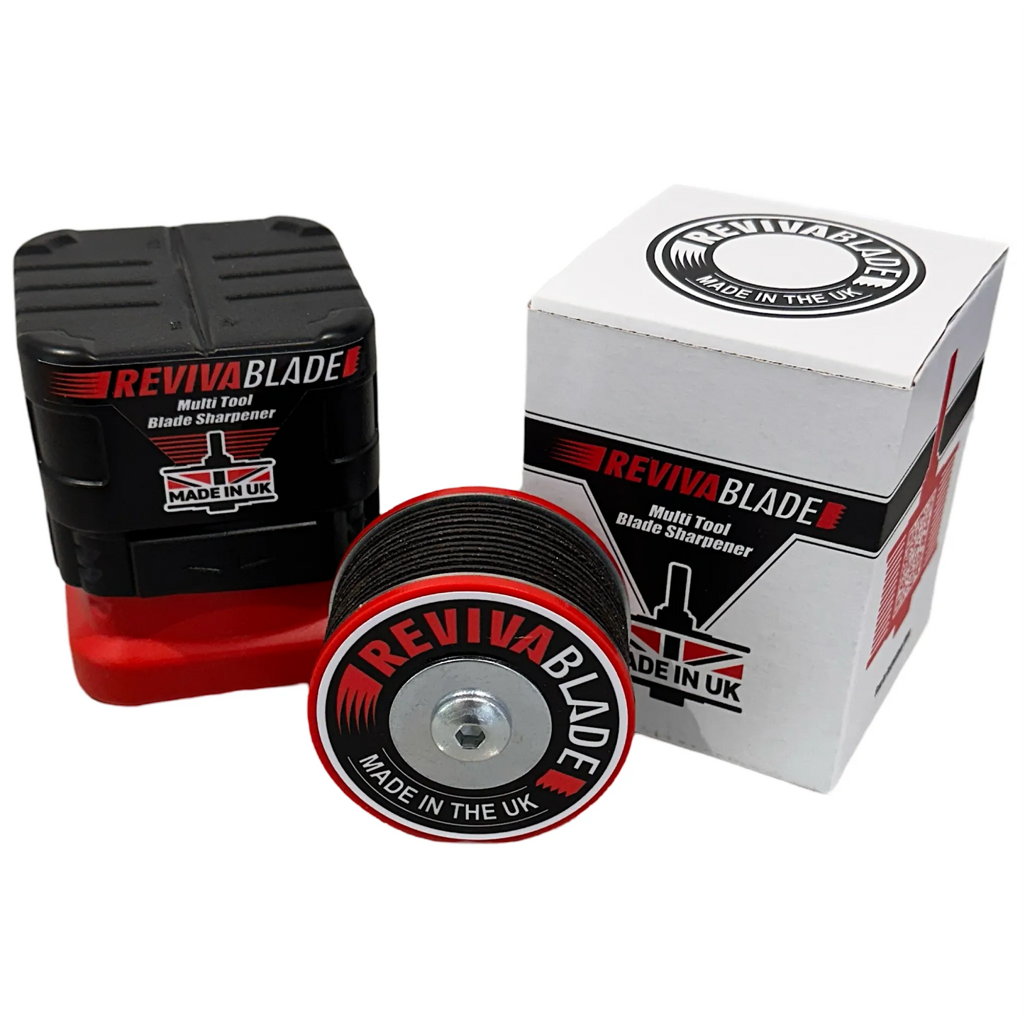 Revivablade multi-tool blade sharpener with packaging