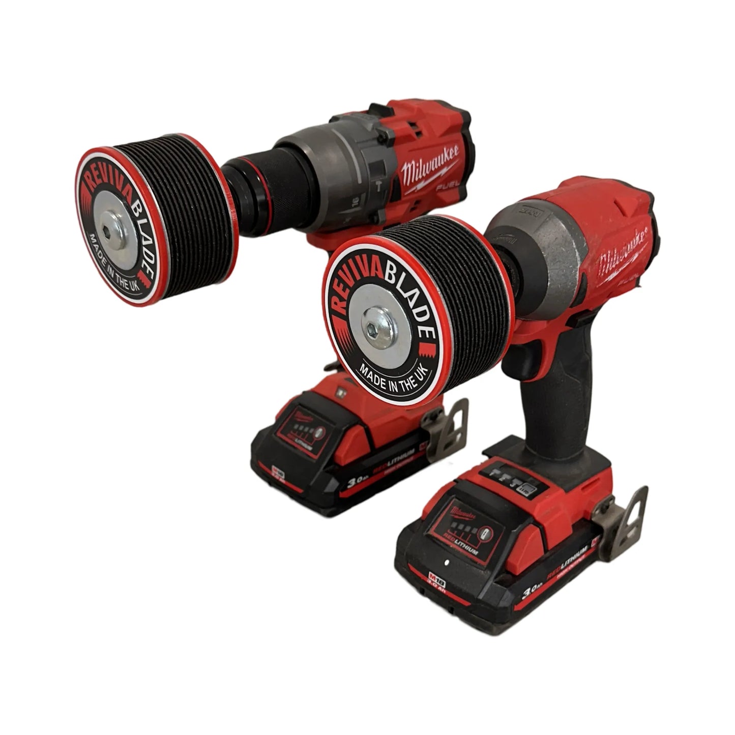Milwaukee m18 cordless drill and impact driver with multitool blade sharpener