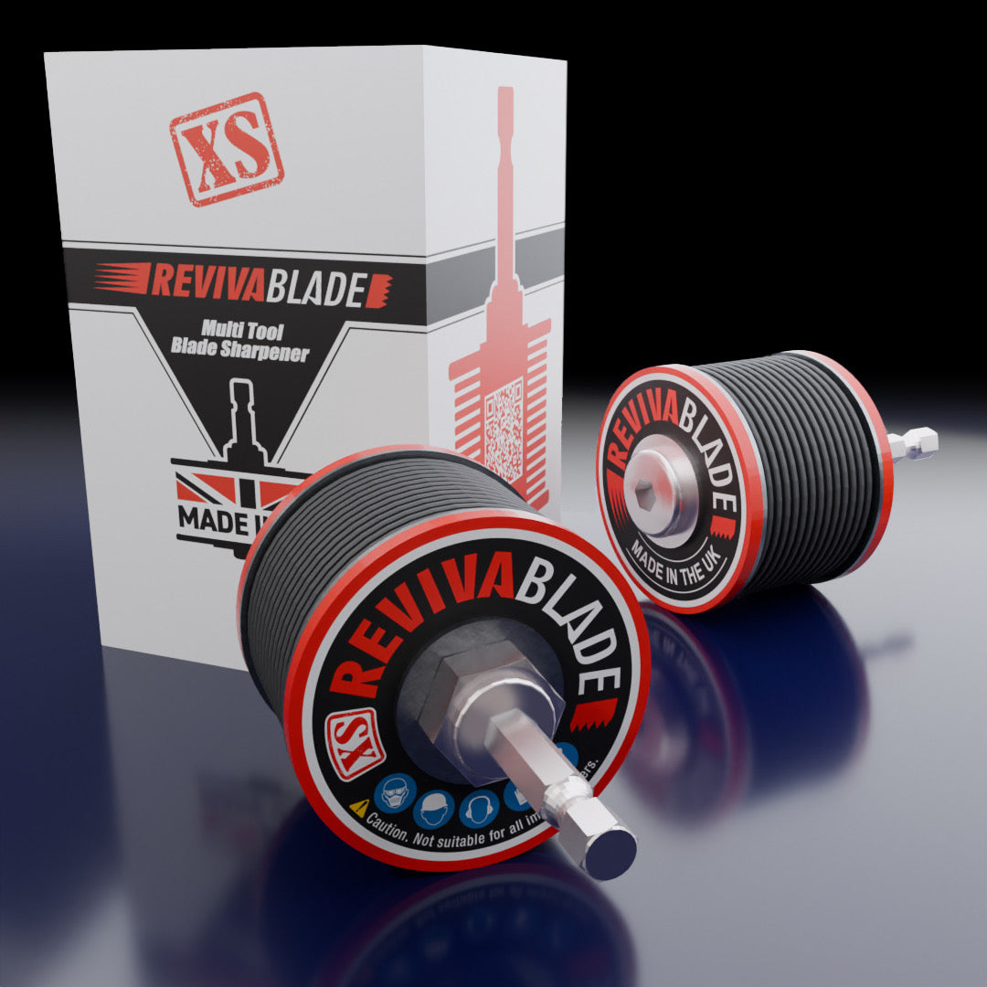 Close-up of Revivablade XS sharpening disc and housing