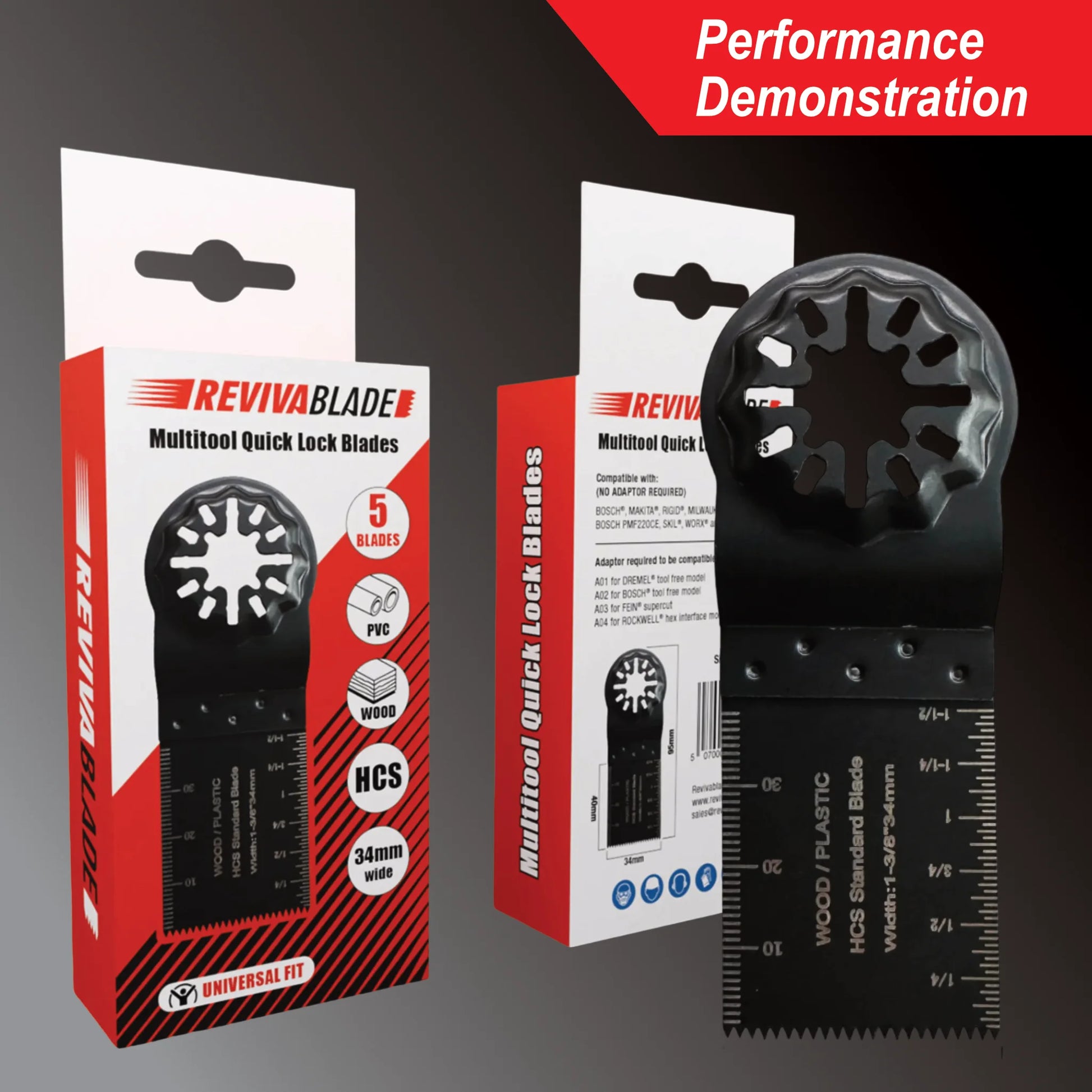 Oscillating multi-tool blade cutting timber demonstration video