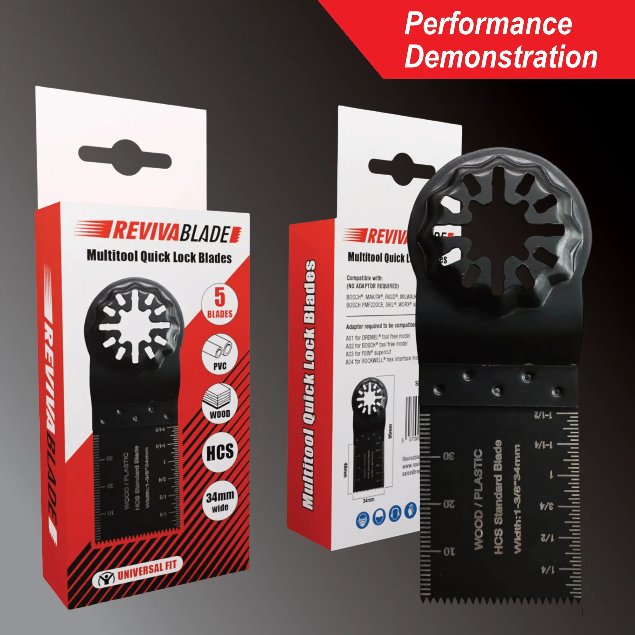 Oscillating multi-tool blade cutting timber demonstration video