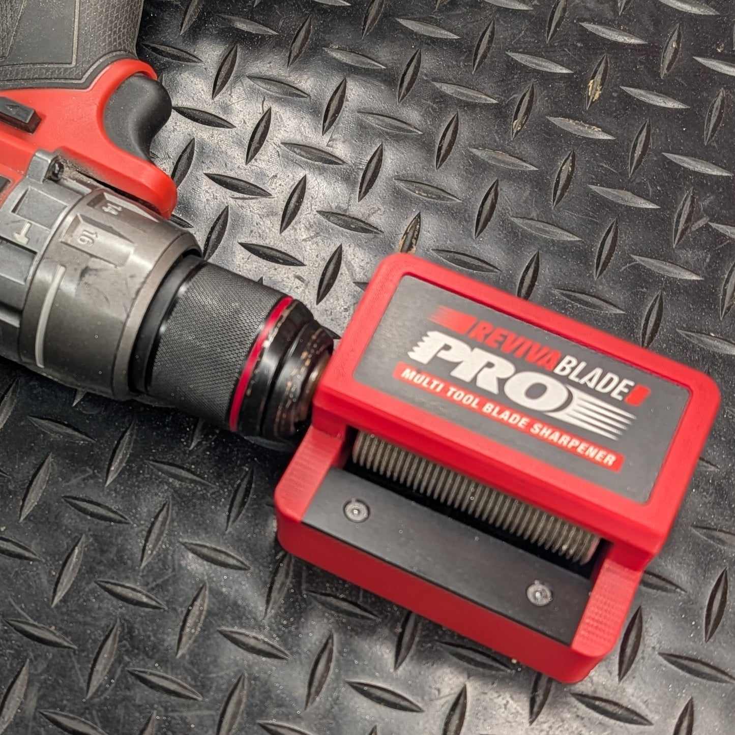 Revivablade® Pro NEW…….Cordless Drill Powered Professional Multitool Blade Sharpener.